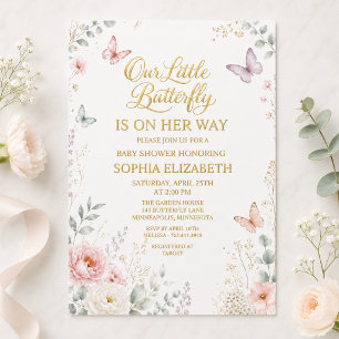 Gold Floral Butterfly Baby Shower Invitation