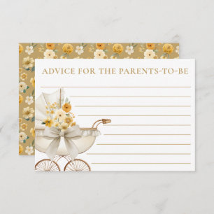 Gold Floral Carriage Baby Shower Advice Card