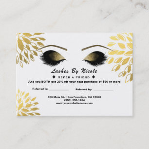 Gold Floral Chic Eyelashes Refer Friend Aftercare Referral Card