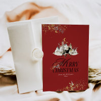 Gold Floral Christmas Deer Photo Christmas Red