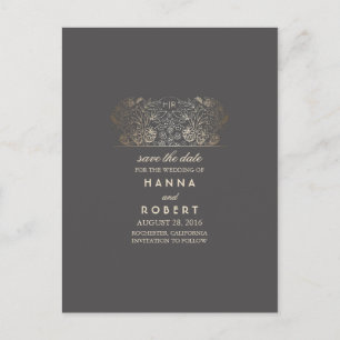 Gold Floral Countryside Vintage Save the Date Announcement Postcard