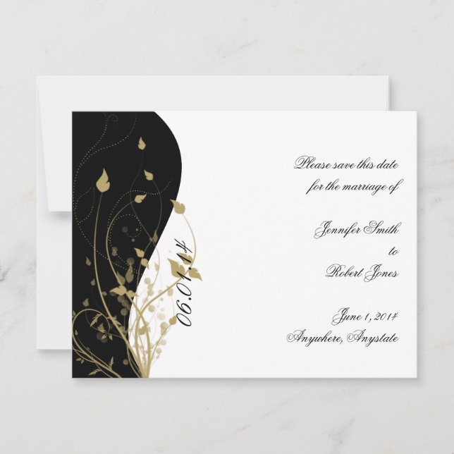 Gold Floral Curved Wedding Save the Date card (Front)