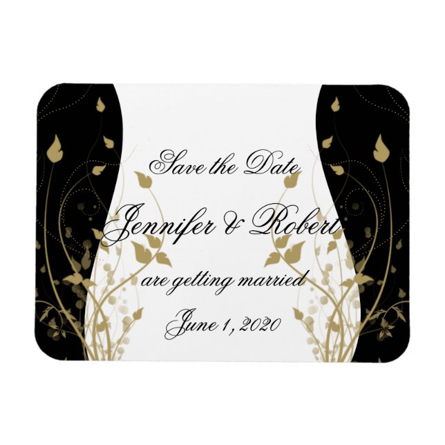 Gold Floral Curved Wedding Save the Date Magnet (Horizontal)