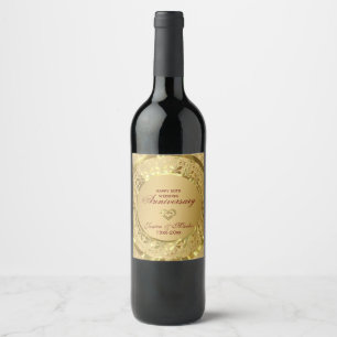 Gold Floral Damask And Hearts- 5Oth Anniversary Wine Label