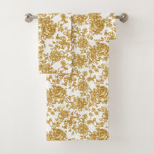 Gold Floral Damask Peony Rose 
