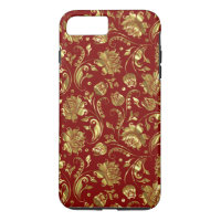 Gold Floral Damasks Burgundy Background