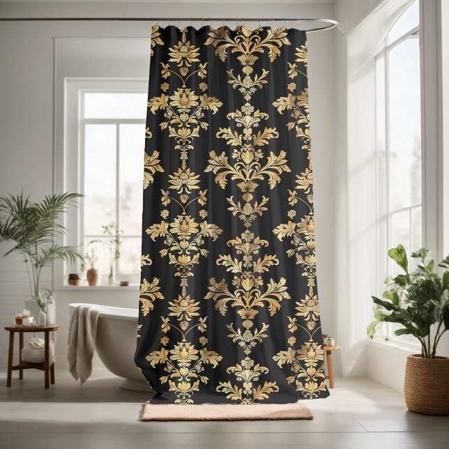 Gold floral decorative pattern eye-catching  shower curtain (Creator Uploaded)
