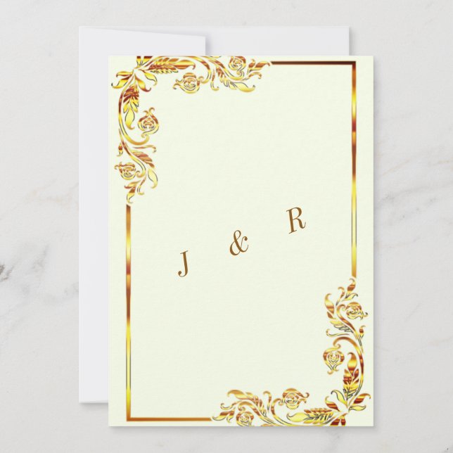 Gold Floral Design Wedding Invitations Example (Back)