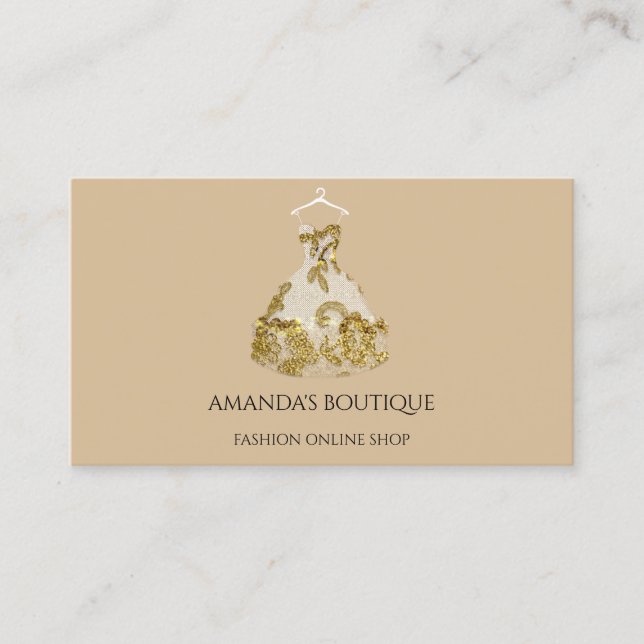 Gold Floral Dress Logo Fashion Event Planner Ivory Business Card (Front)