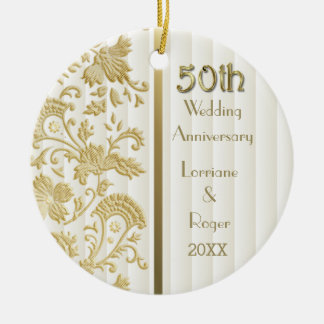 Gold Floral Elegance 50th Wedding Anniversary Ceramic Tree Decoration