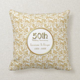 Gold Floral Elegance 50th Wedding Anniversary Cushion