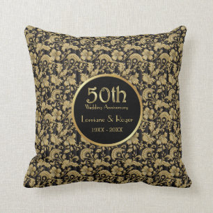 Gold Floral Elegance 50th Wedding Anniversary Cushion
