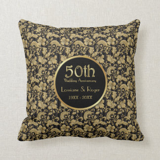 Gold Floral Elegance 50th Wedding Anniversary Cushion