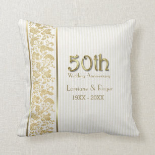 Gold Floral Elegance 50th Wedding Anniversary Cushion