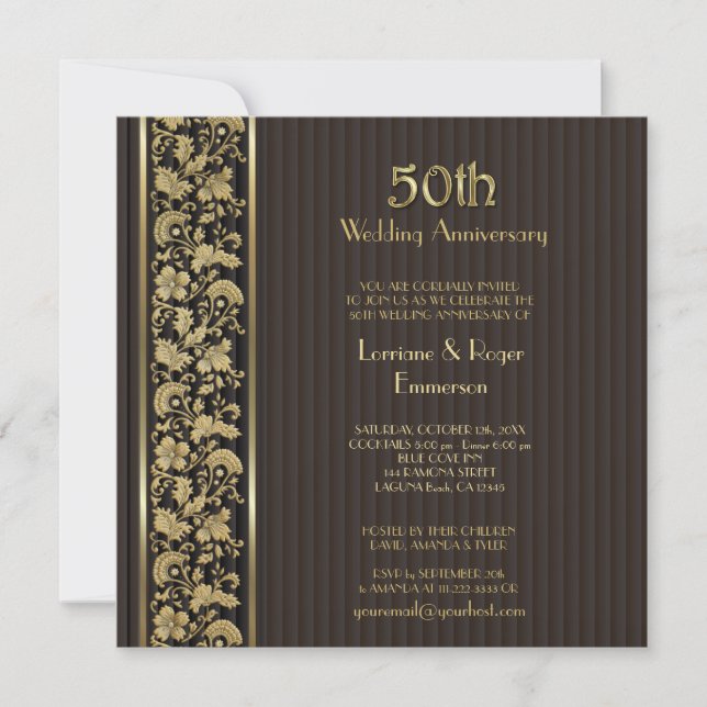 Gold Floral Elegance 50th Wedding Anniversary Invitation (Front)
