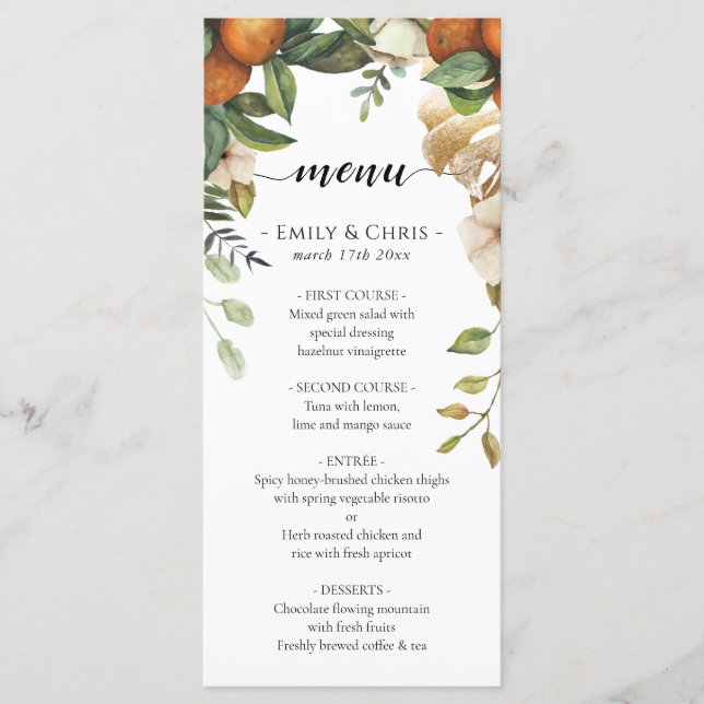 Gold Floral | Elegant Eucalyptus Greenery Menu (Front)