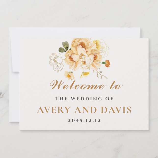 Gold & Floral Elegant Personalized Wedding  Invitation (Front)