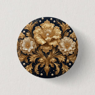 Gold Floral Embellishment 3 Cm Round Badge