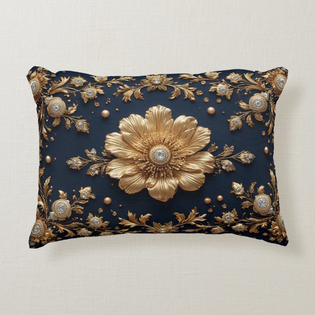 Gold Floral Embellishment Decorative Cushion (Front)