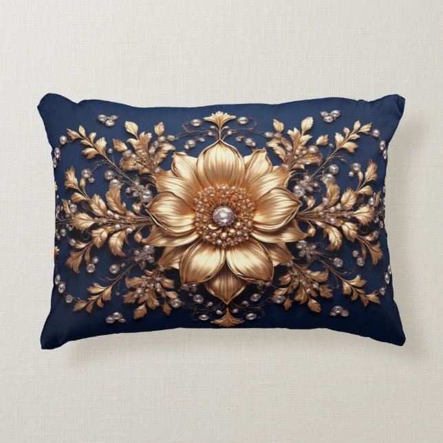 Gold Floral Embellishment Decorative Cushion (Front)