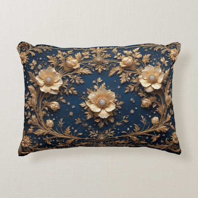Gold Floral Embellishment Decorative Cushion (Front)