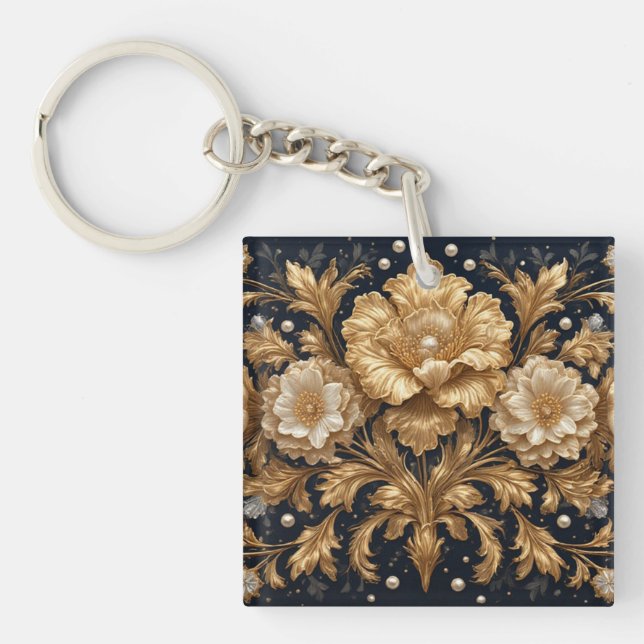 Gold Floral Embellishment Key Ring (Front)