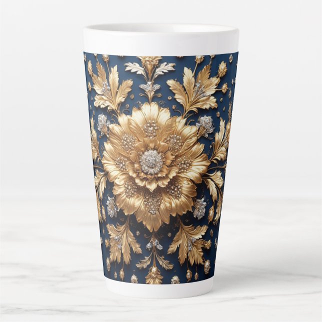 Gold Floral Embellishment Latte Mug (Front)