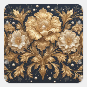 Gold Floral Embellishment Square Sticker