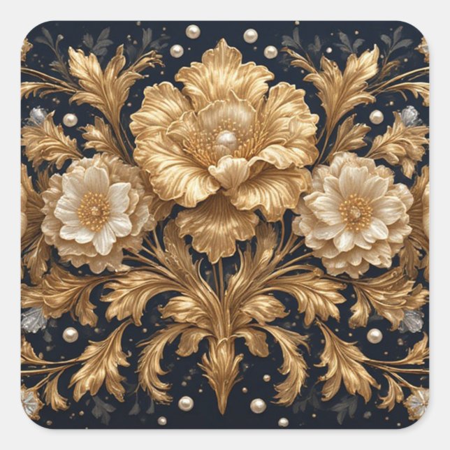 Gold Floral Embellishment Square Sticker (Front)