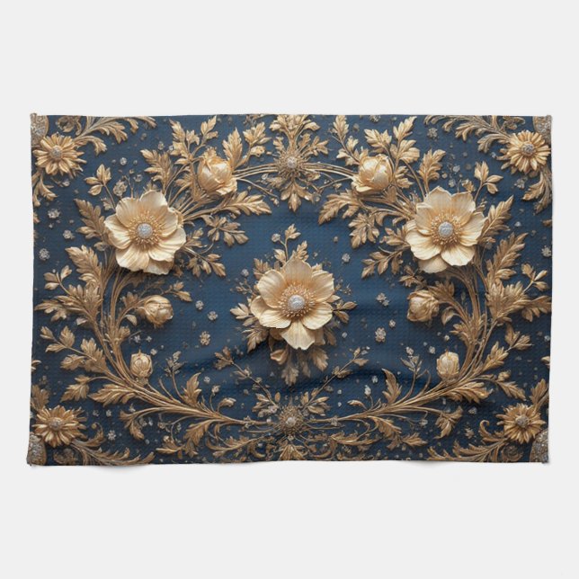 Gold Floral Embellishment Tea Towel (Horizontal)