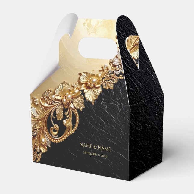 Gold Floral Embellishments Favor Box (Front Side)