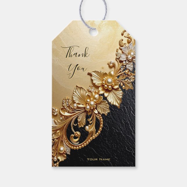 Gold Floral Embellishments Gift Tag (Front)