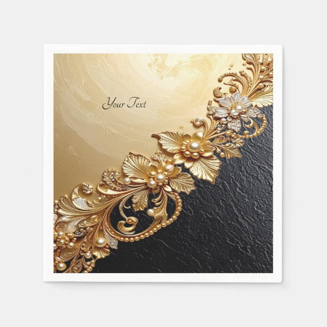 Gold Floral Embellishments Napkin (Front)
