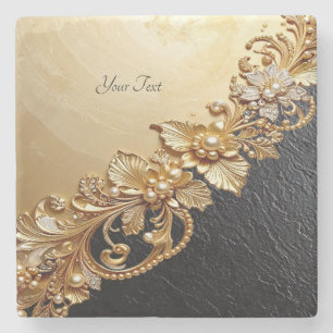 Gold Floral Embellishments Stone Coaster