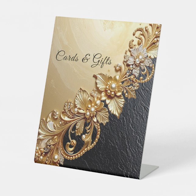Gold Floral Embellishments Tabletop Signs (Front)