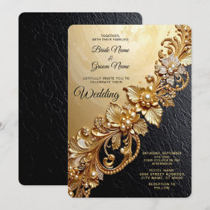 Gold floral embellishments Wedding Invitation