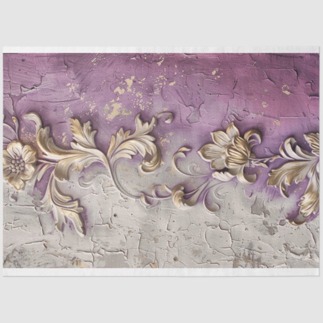 Gold Floral Embossed Effect Lavender White Rustic Tissue Paper (Front)