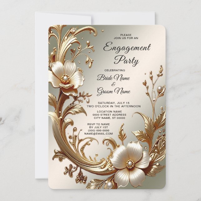 Gold Floral Engagement Invitation (Front)