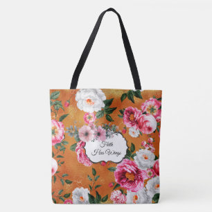 Gold Floral Faith Has Wings Fashion Tote Bag