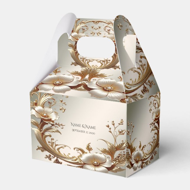 Gold Floral Favor Box (Front Side)