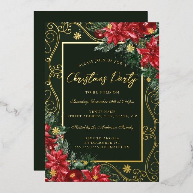 Gold Floral Festive Frame Christmas Party (Front/Back)