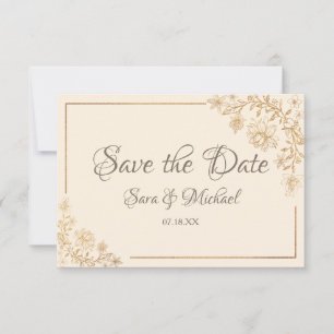 Gold Floral flourish Save the Date Card