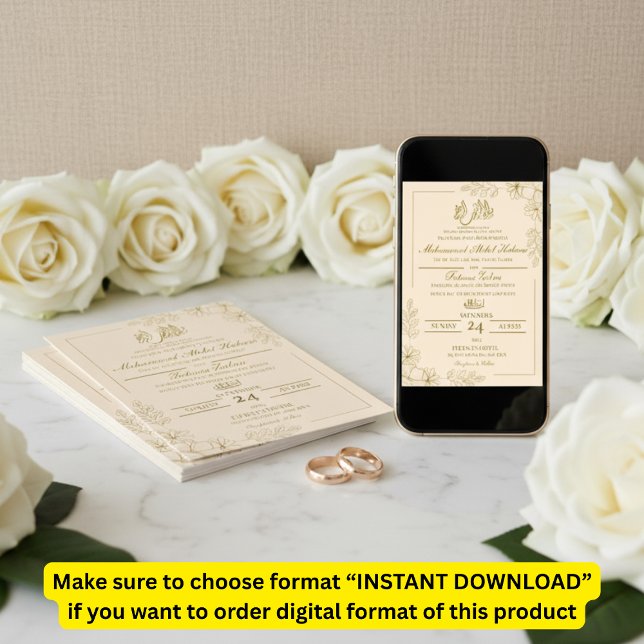 Gold Floral Frame Elegant White Paper Modern Nikah Invitation (Creator Uploaded)