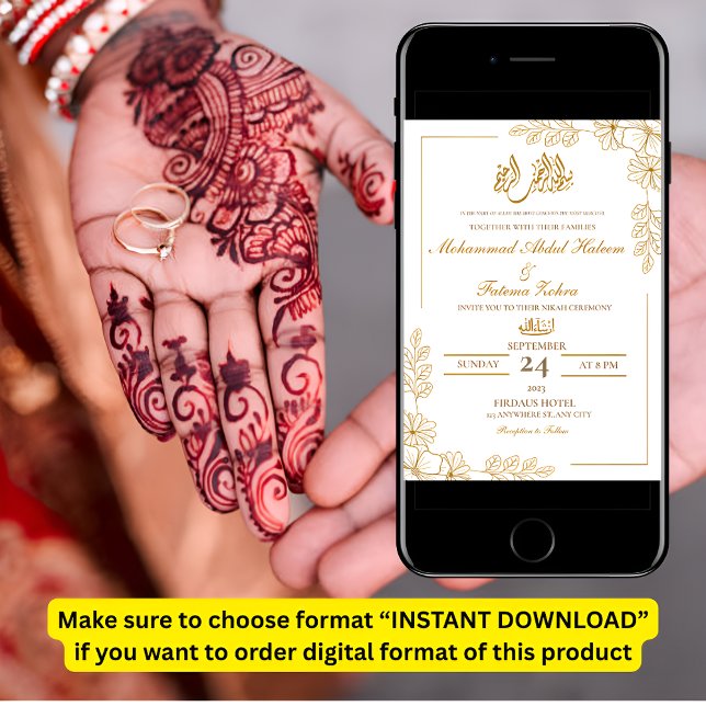 Gold Floral Frame Elegant White Paper Modern Nikah Invitation (Creator Uploaded)