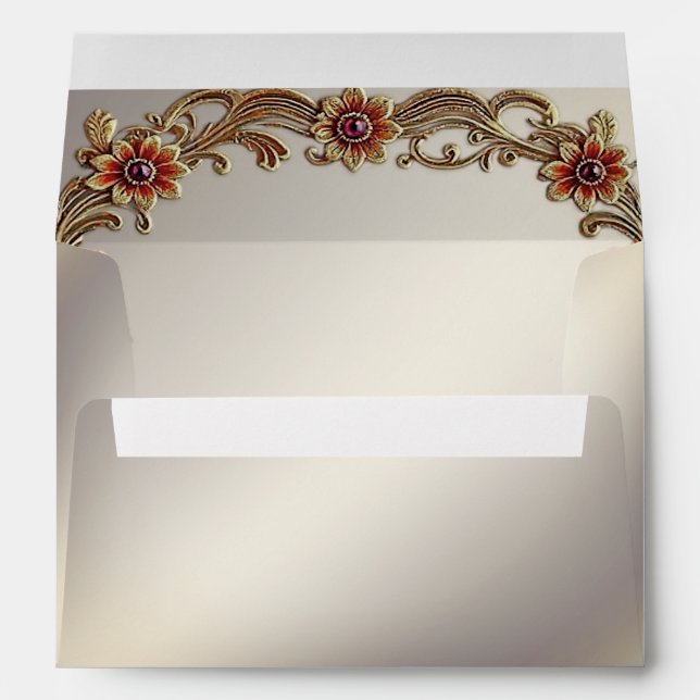 Gold Floral Frame with Red Stones Envelope (Back (Bottom))