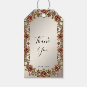 Gold Floral Frame with Red Stones Gift Tag