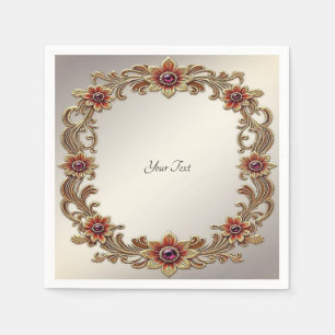 Gold Floral Frame with Red Stones Napkin