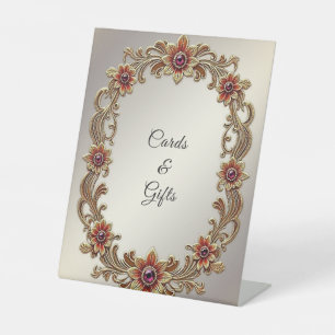 Gold Floral Frame with Red Stones Tabletop Signs