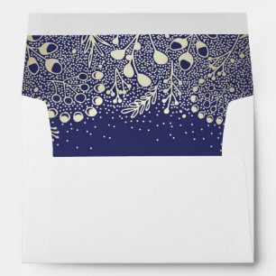 Gold Floral Garden Navy wedding Envelopes