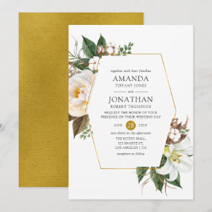 Gold Floral Geometric Wedding Invitation